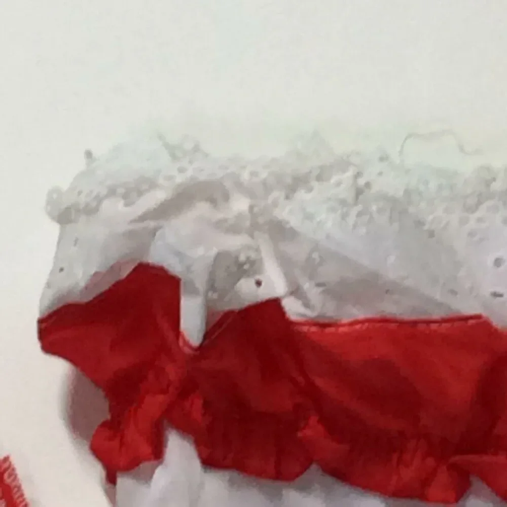Vintage Curtains White Eyelet Lace Ruffled Red Farmhouse Cafe One Pair 44